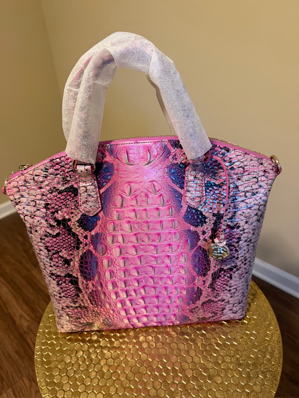 Brahmin Pink Cobra Large Duxbury Embossed Satchel withMatching Veronica Wallet - Picture 2 of 9
